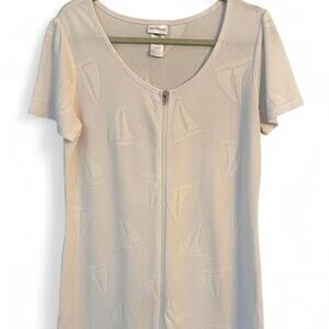 White Cotton Nautical Sailboat Zip Up Swim Cover - Size M